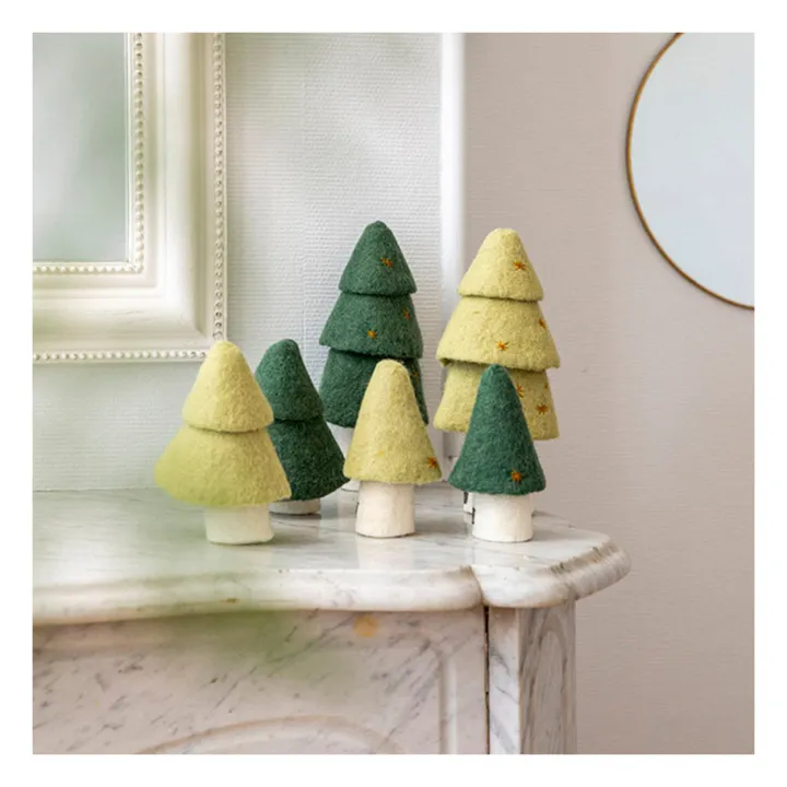 Muskhane Sapin décoratif en feutre - Set de 3 | Vert foncé