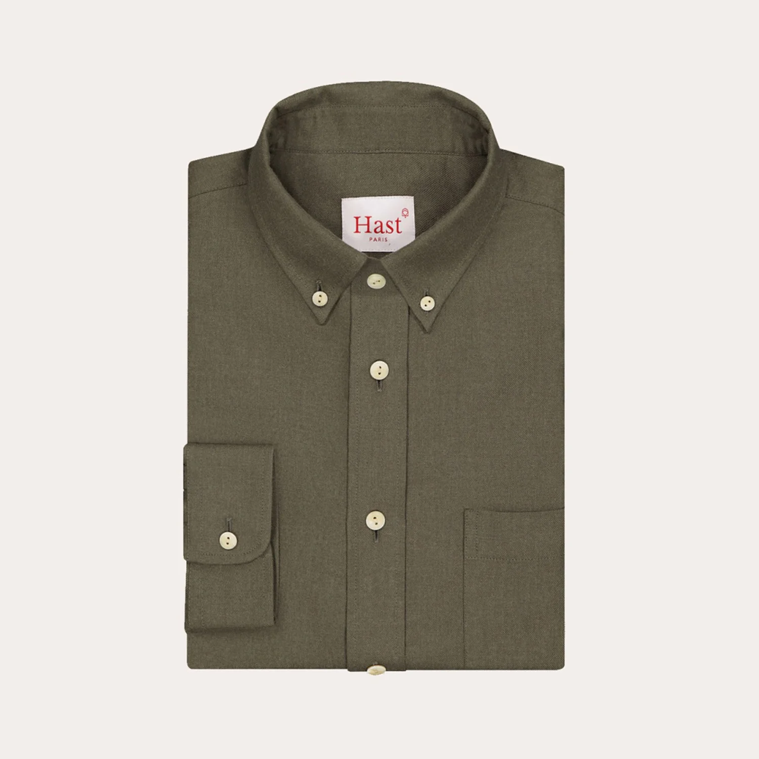 Khaki cotton and wool flannel shirt
