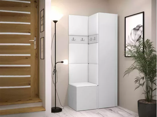 Meuble d'entrée Hartford 348, 186x82x44cm, Blanc, Faux cuir|Stratifié