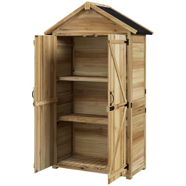 Hageskap, 0,43M² Redskapsbod I Tre, Hageskur Med Asfalttak, Dobbel Dør, Redskapsskap Med Lås, Natur, 102 X 54 X 177 Cm