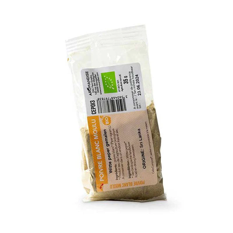 Poivre blanc moulu bio - 35 g Aromandise