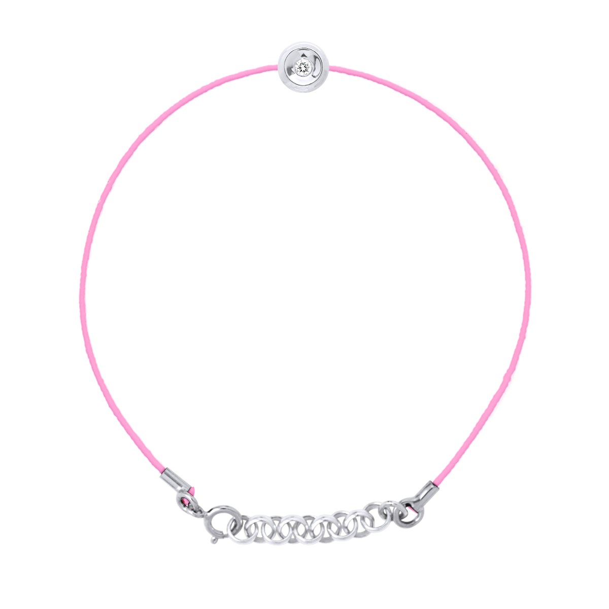 Bracelet Diamant Serti Clos 0,03 Cts Nylon Rose Argent 925
