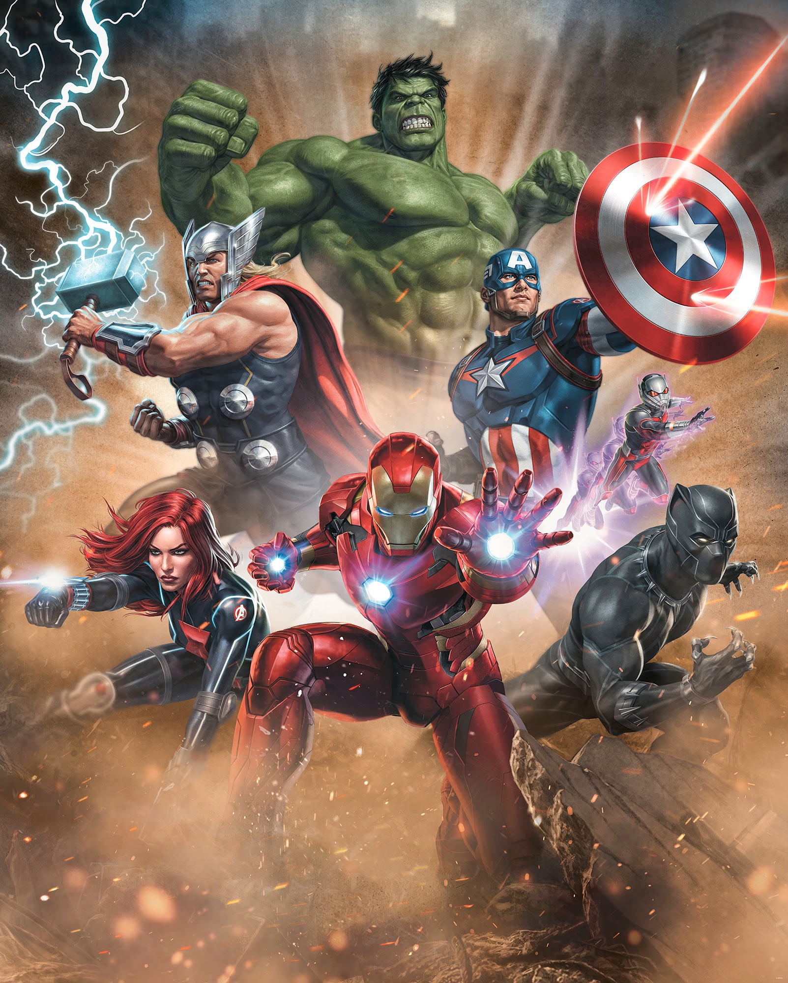 Komar Fototapete »Avengers Superpower« bedruckt glatt 200 x 250 cm (Breite x Höhe) - Tapete, Vlies, Wohnzimmer, Schlafzimmer