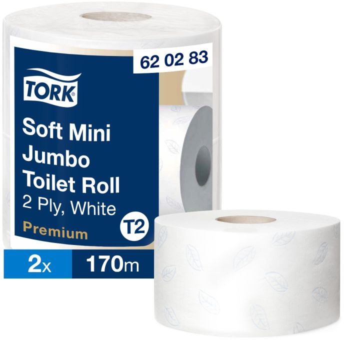 Tork 620283 Zacht Mini Jumbo Toiletpapier Wit T2 2-laags 850 vel (620283)