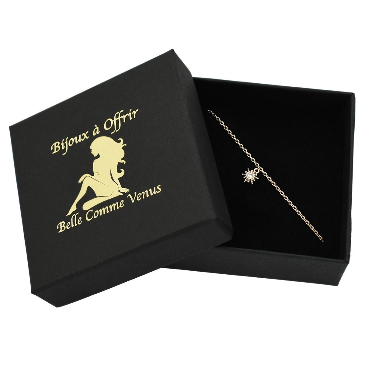 Chaîne de cheville soleil pendant oxyde de zirconium Plaqué OR 750 3 microns
