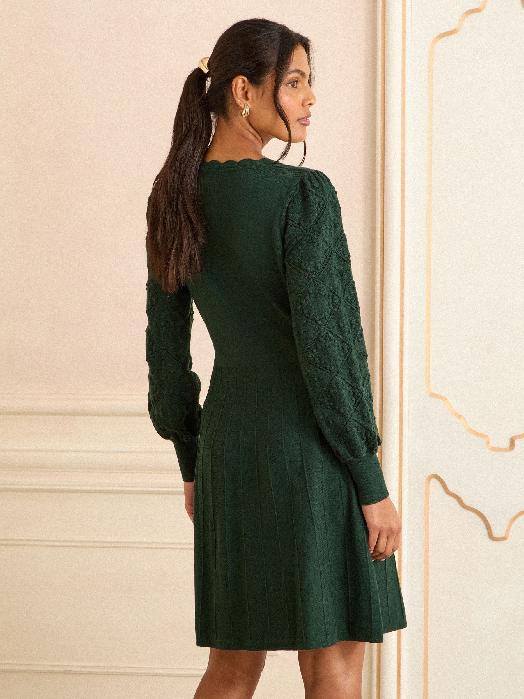 Donkergroen - Love & Roses Scallop Knitted Mini Dress