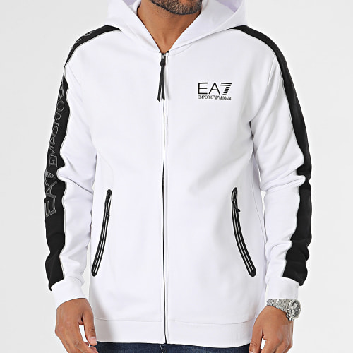 Sweat Zippé Capuche A Bandes 6RPM31-PJ07Z Blanc Noir