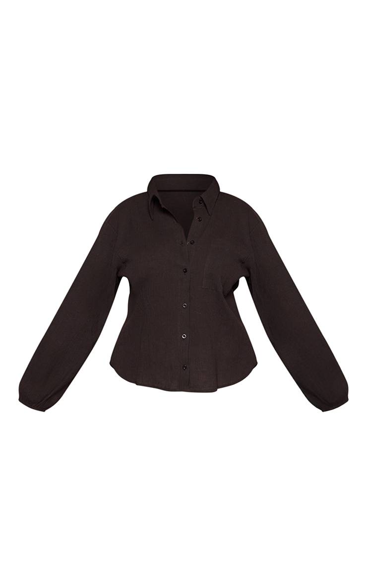 Noir Chemise Oversize Texturée Avec Détail De Poche Plus