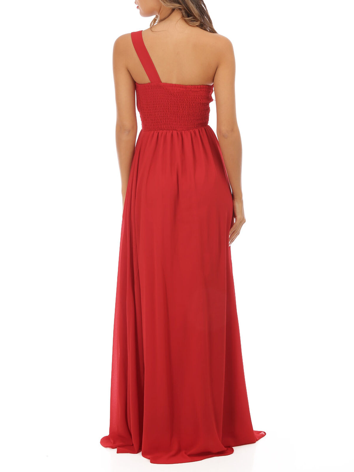 Robe longue drapée one shoulder- Rouge