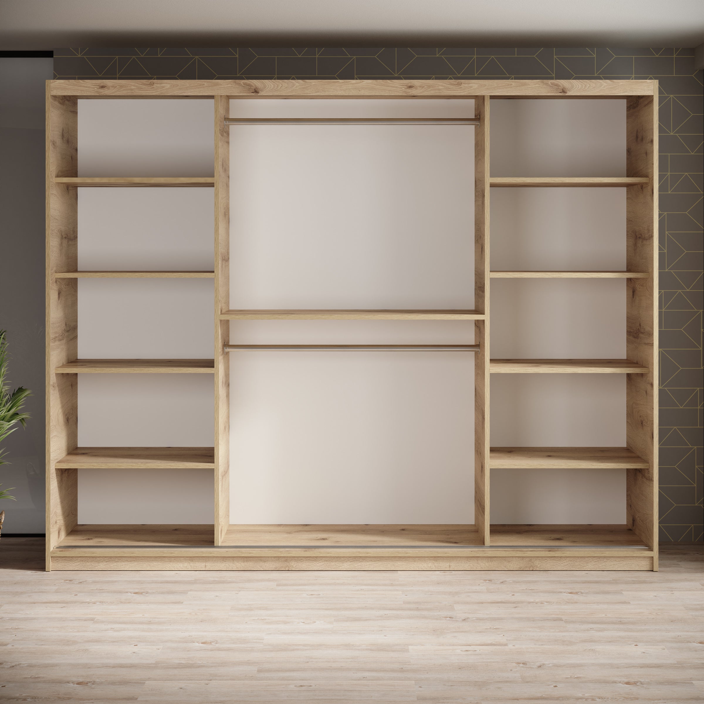 Meubella - Kledingkast Luxor - Zwart - Eiken - 250 cm
