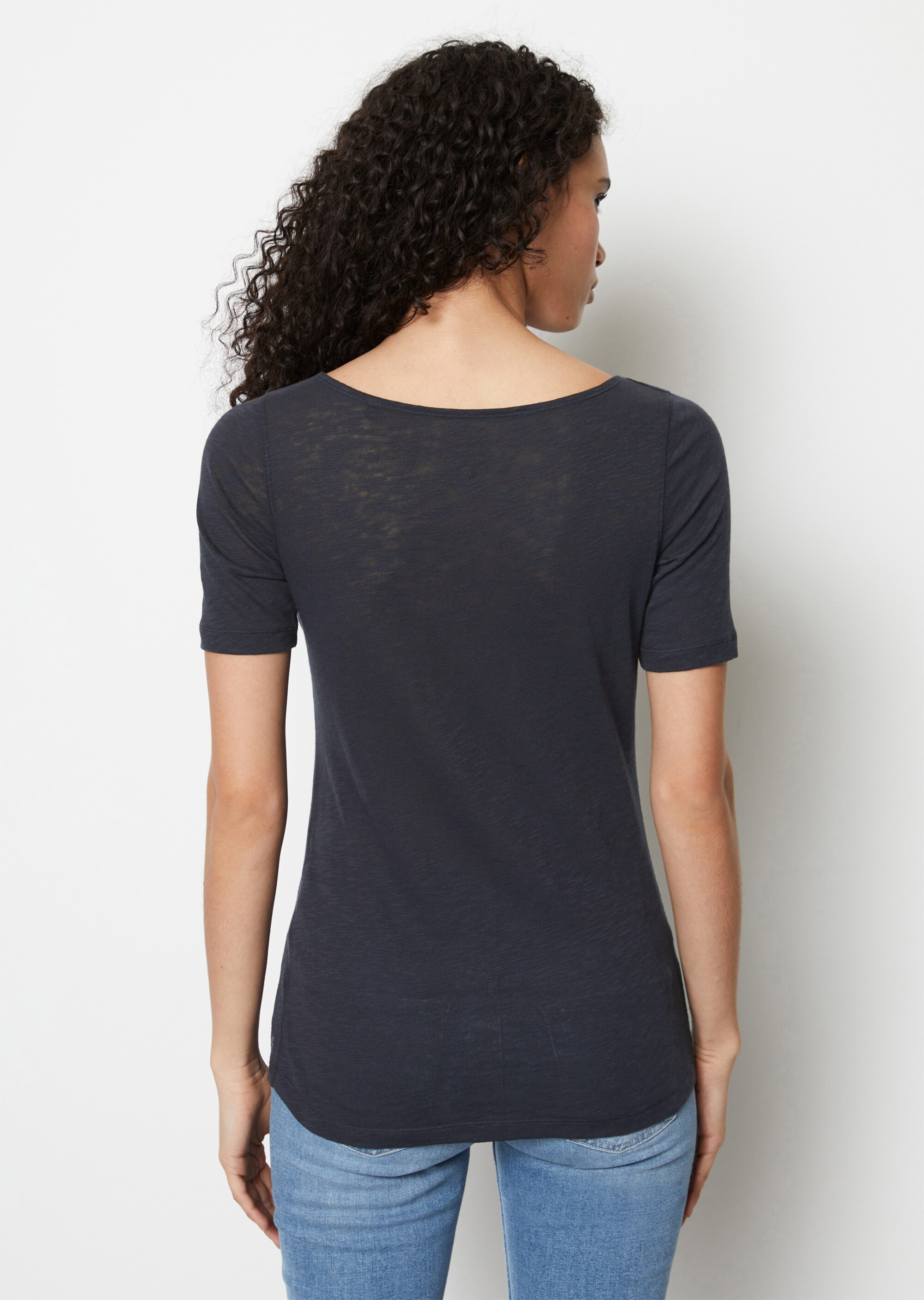 Slub-Jersey-T-Shirt loose mit U-Boot-Ausschnitt