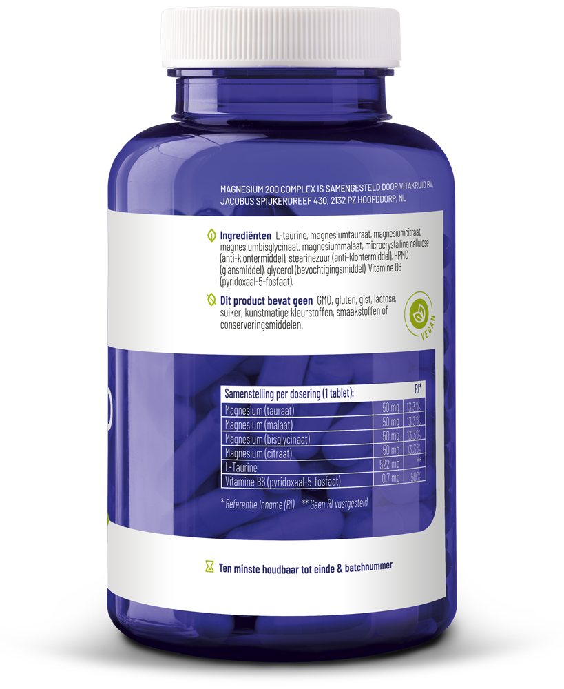 Vitakruid Magnesium 200 Complex Tauraat Malaat Bisglycinaat (180 tabletten)