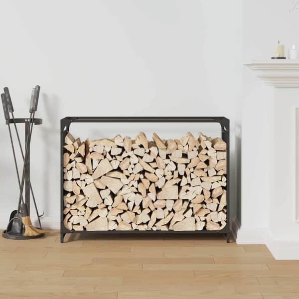 vidaXL Vedstativ svart 90x28x65 cm kaldvalset stål