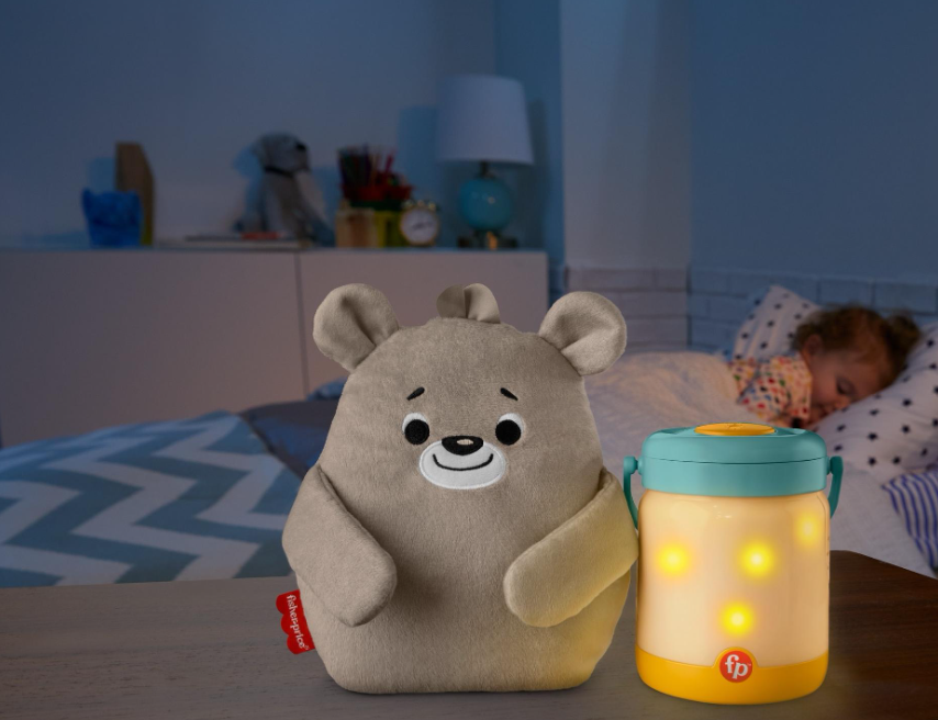 Baby LED Nachtlicht Kinder Glühwürmchen Bett Licht Bär Plüschtier mit Musik / Geräuschen inkl. AA Batterien (GRR00) - Bärchenbaby