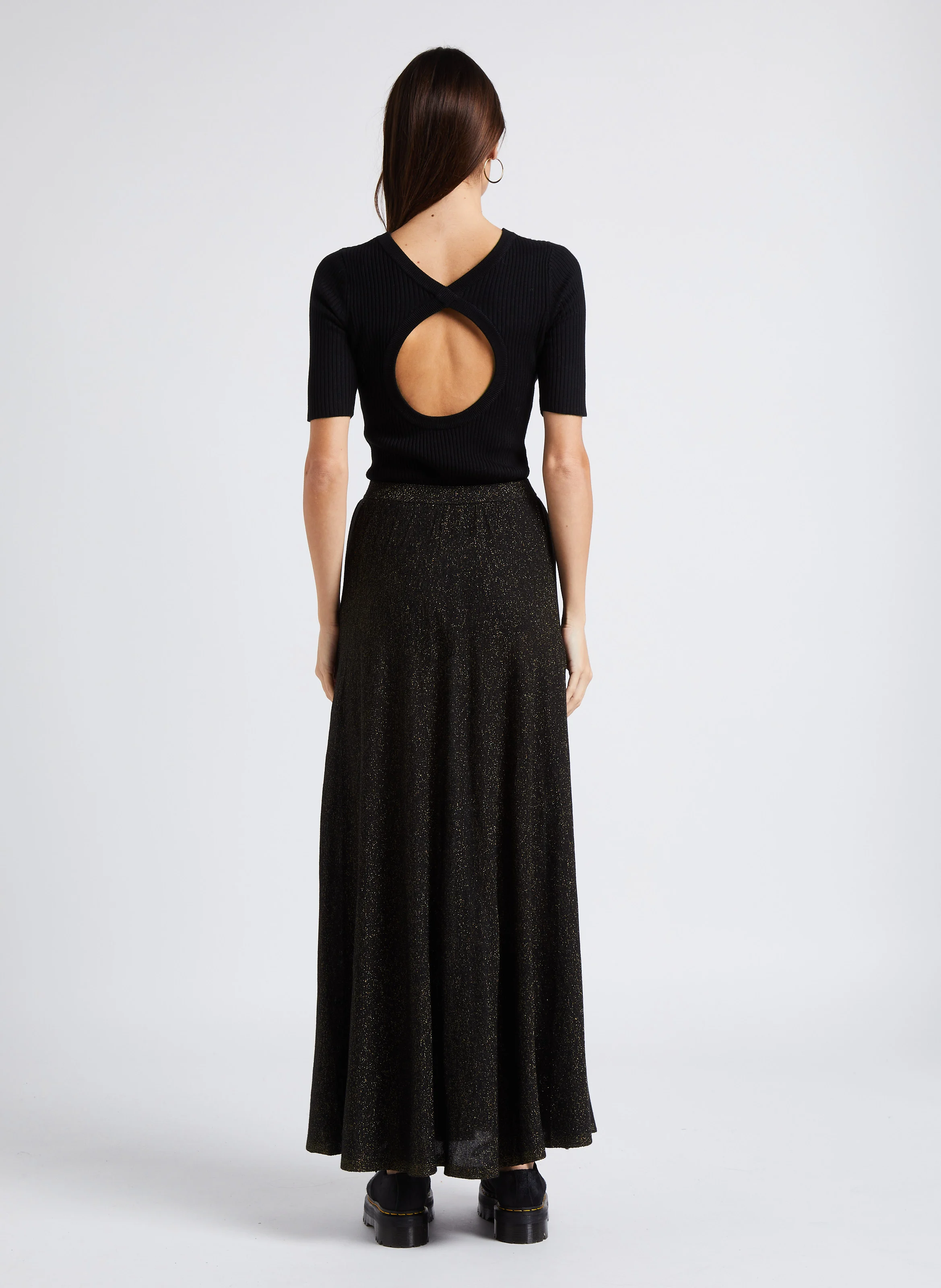 ELISABETH - Jupe longue taille haute à paillettes| Noir