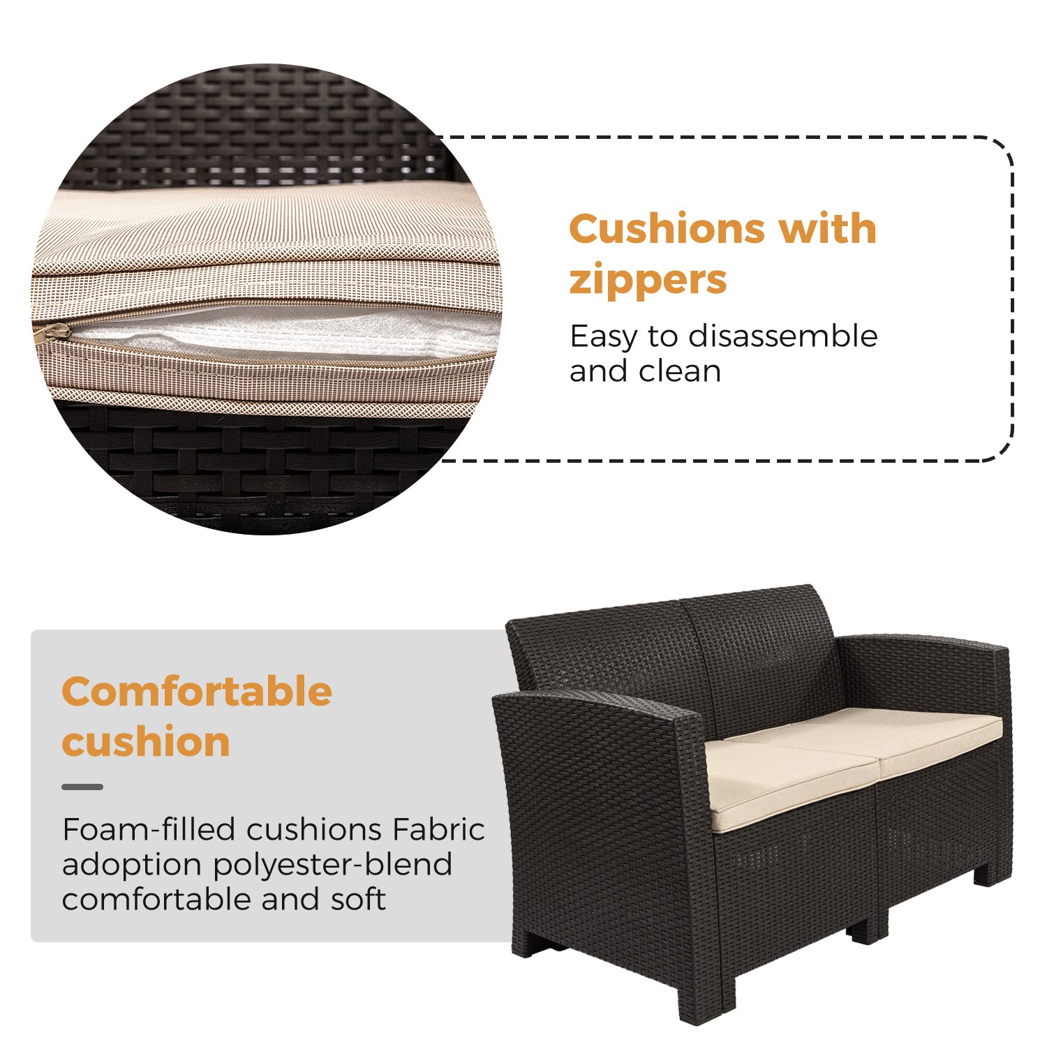 All Weather Anti-UV Patio Conversation Set PE Rattan Wicker Sofa Armchair for Outdoor Indoor Backyard Porch Garden Poolside USE
