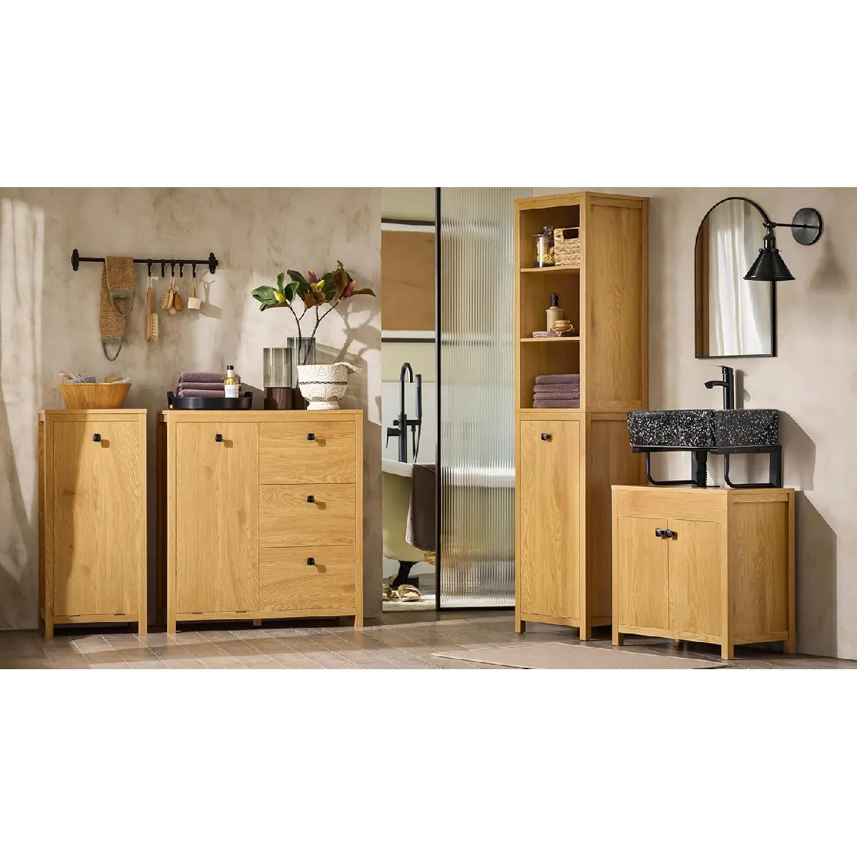 SoBuy BZR96-SN Armoire à linge Naturel foncé