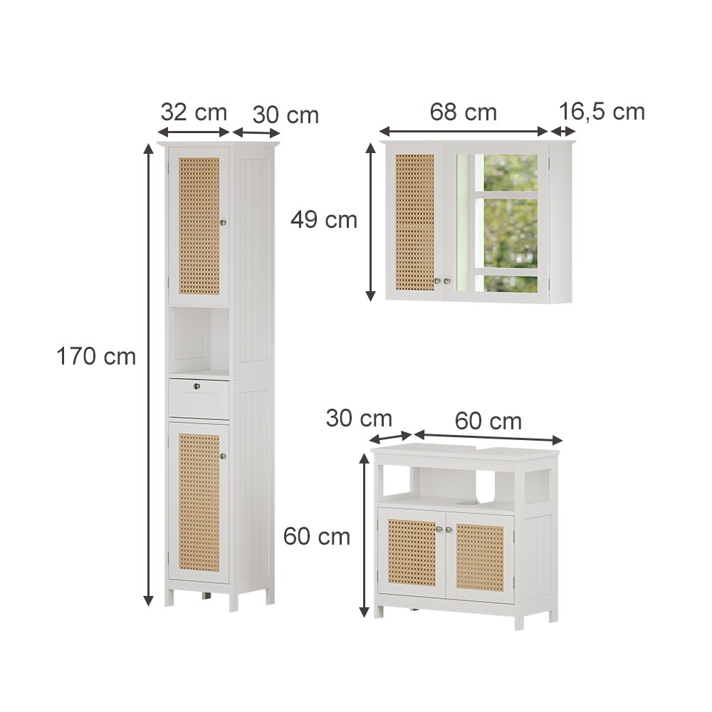 Vicco Badmöbel-Set Rosario, Weiß, moderne Serie, Badezimmer, dekorative Front, Spiegelschrank, Waschtischunterschrank, Hochschrank