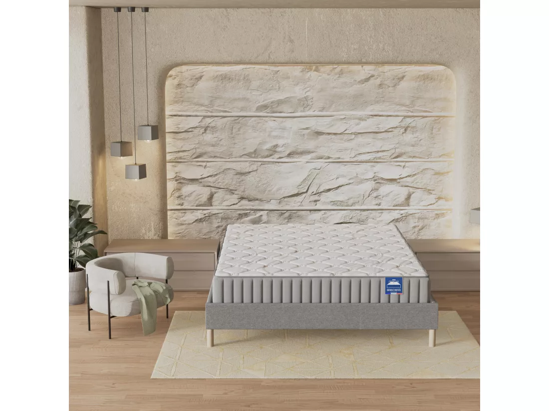 Ensemble Matelas Latex + Sommier Tissu 160x200 Cm, Sirius 22cm D’épaisseur Et Sommier Tissu Gris