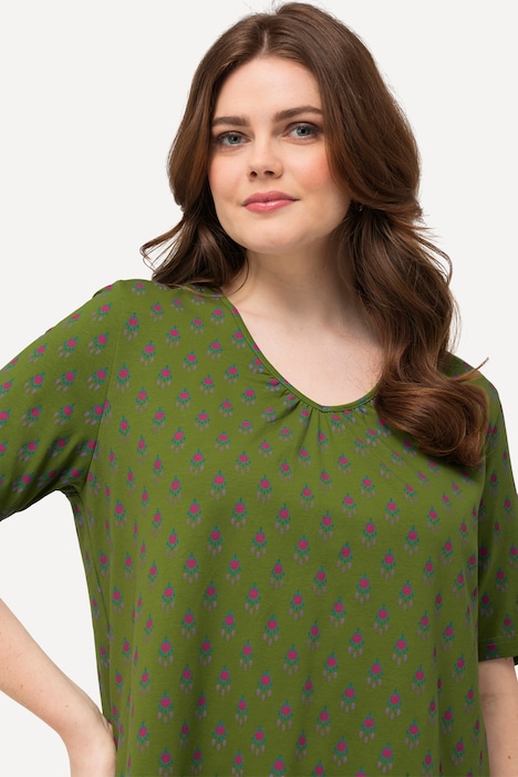 Trachten-Shirt, A-Linie, V-Ausschnitt, Zierfalten, Halbarm
