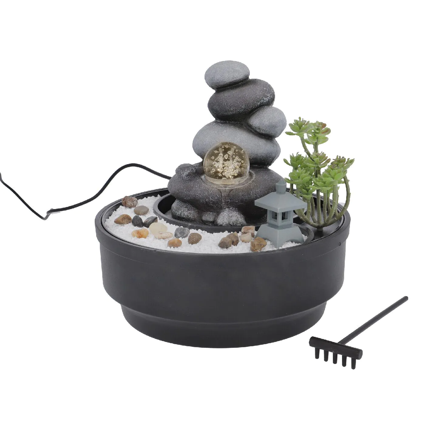LED-Springbrunnen Stein, Kugel, 21 cm