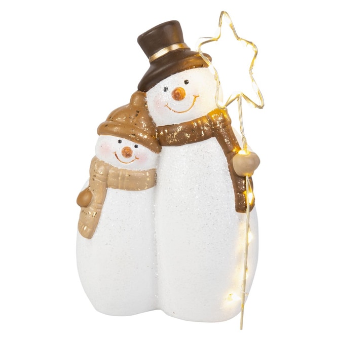 Schneemänner mit LED - gold/schwarz/weiß - ca. 11 x 6 x 18 cm