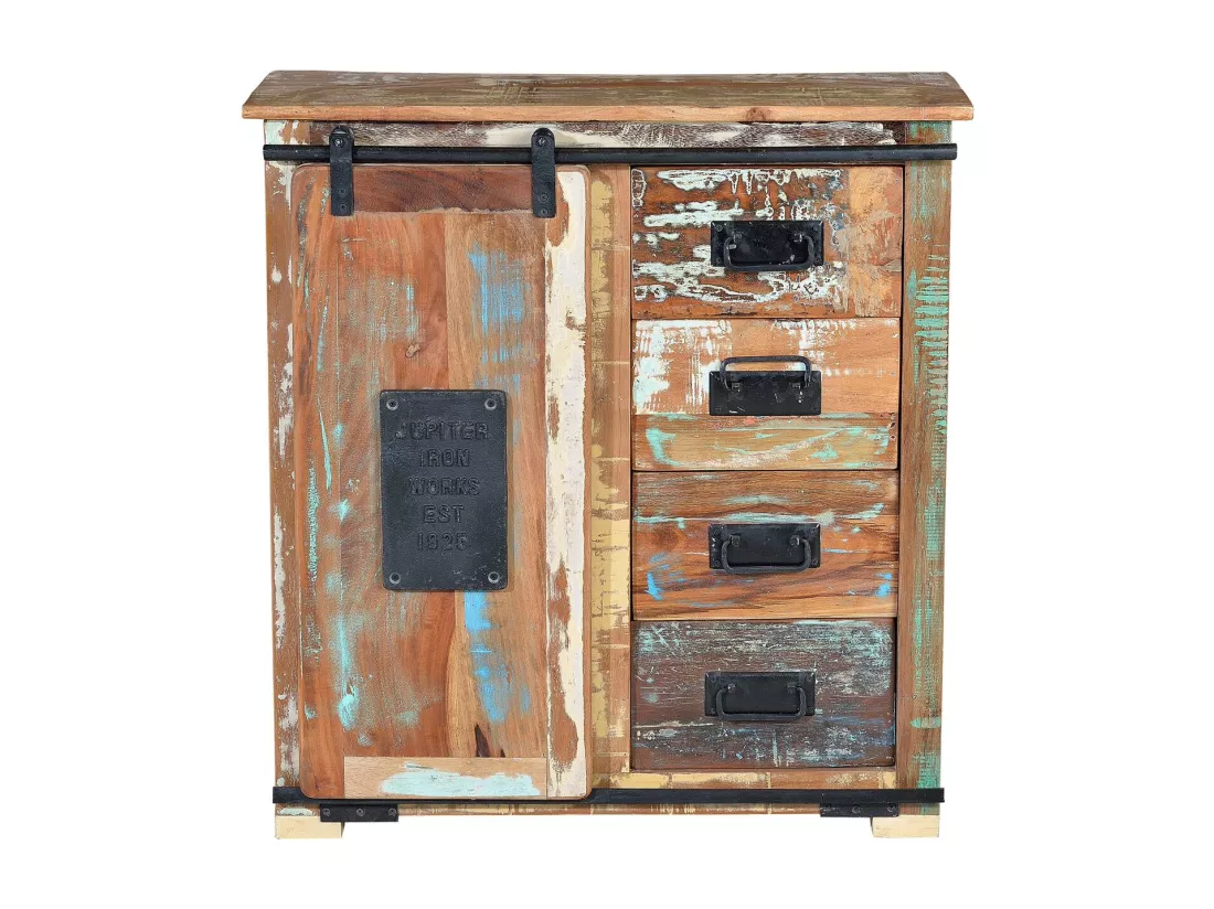 Buffet exclusif multicolore en bois recyclé MULTICOLOR.Giner y Colomer.80x38x80