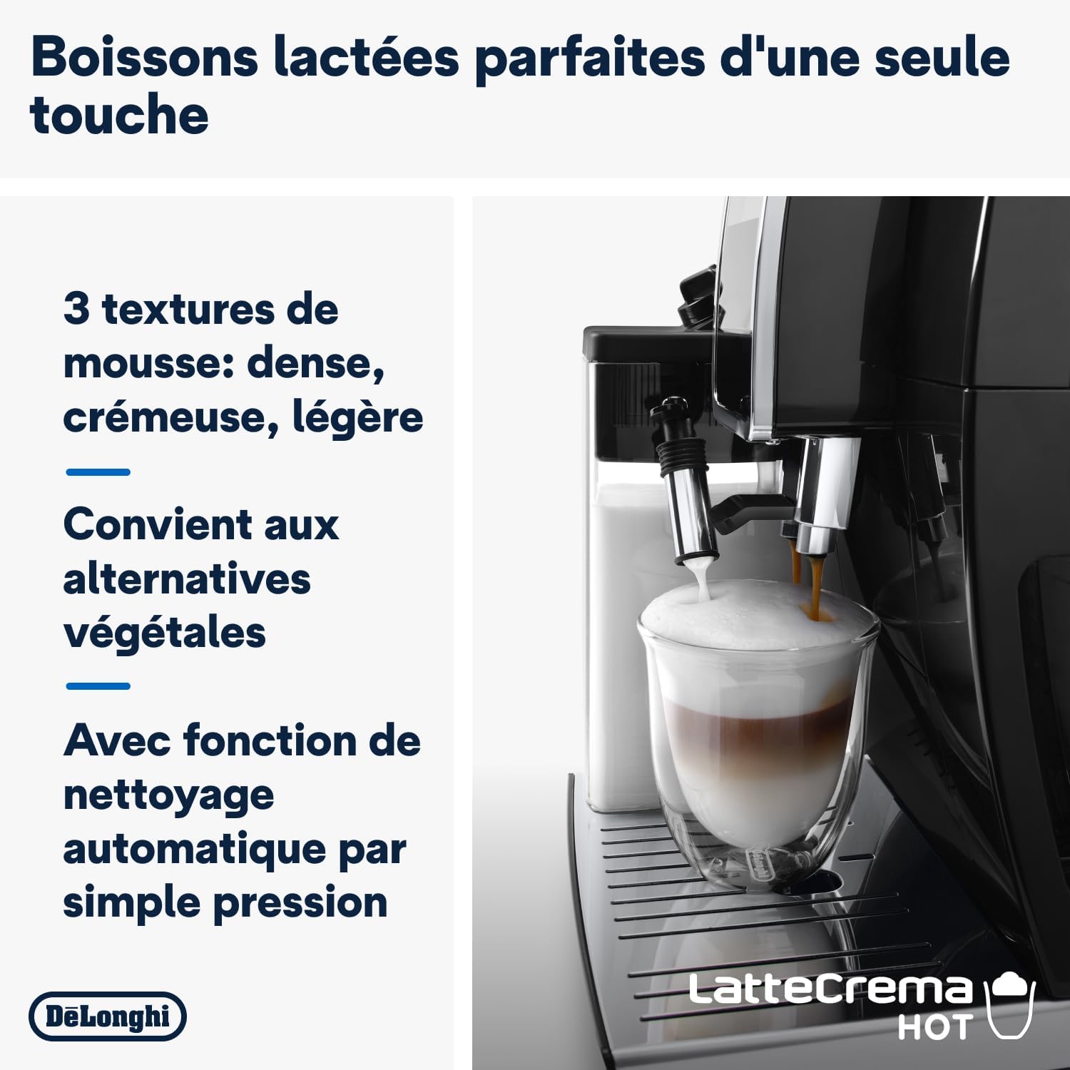 De'Longhi Dinamica Plus ECAM382.70.B, Machine Automatique à Café en Grains, Cafetière avec Technologie LatteCrema, Machine Espresso avec 18 Recettes, Écran TFT 3,5