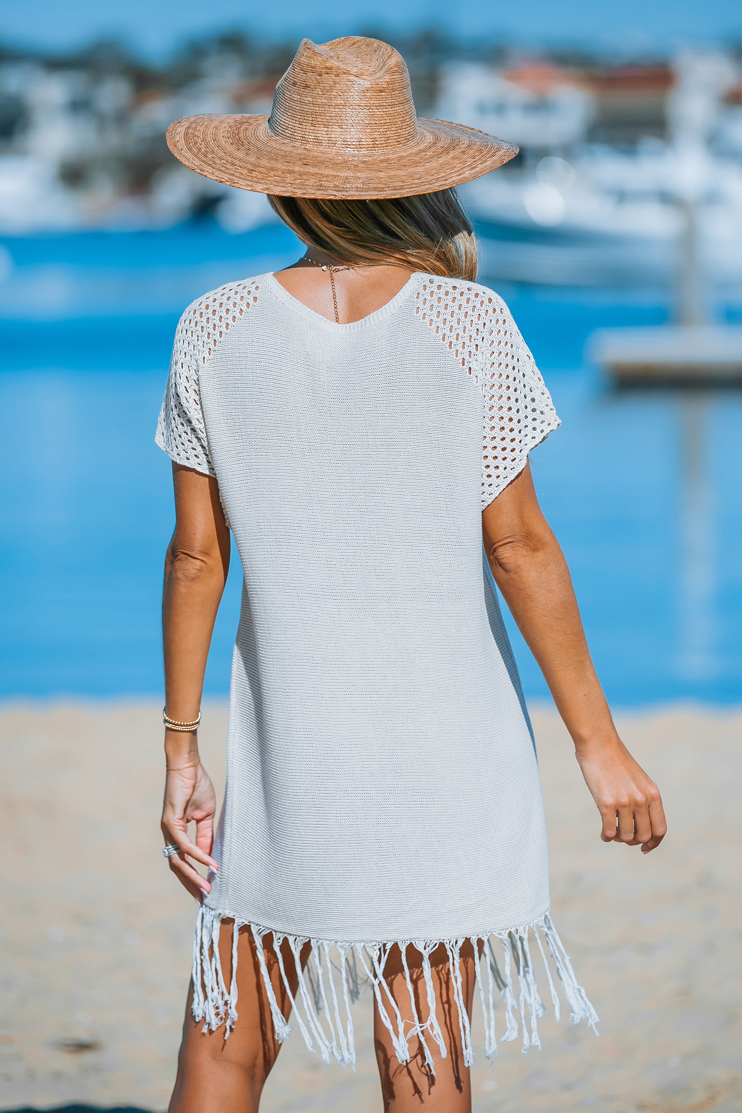 Robe cover up en crochet à lacer abricot