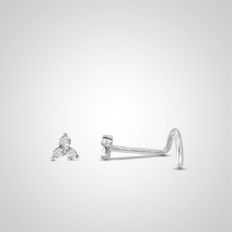 Piercing de nez or blanc trois zircons barre en U