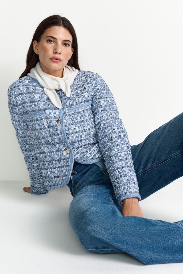 RICHROYAL Kurzjacke Boucle Optic, leicht wattiert, kastiger Schnitt, Glitzerfäden