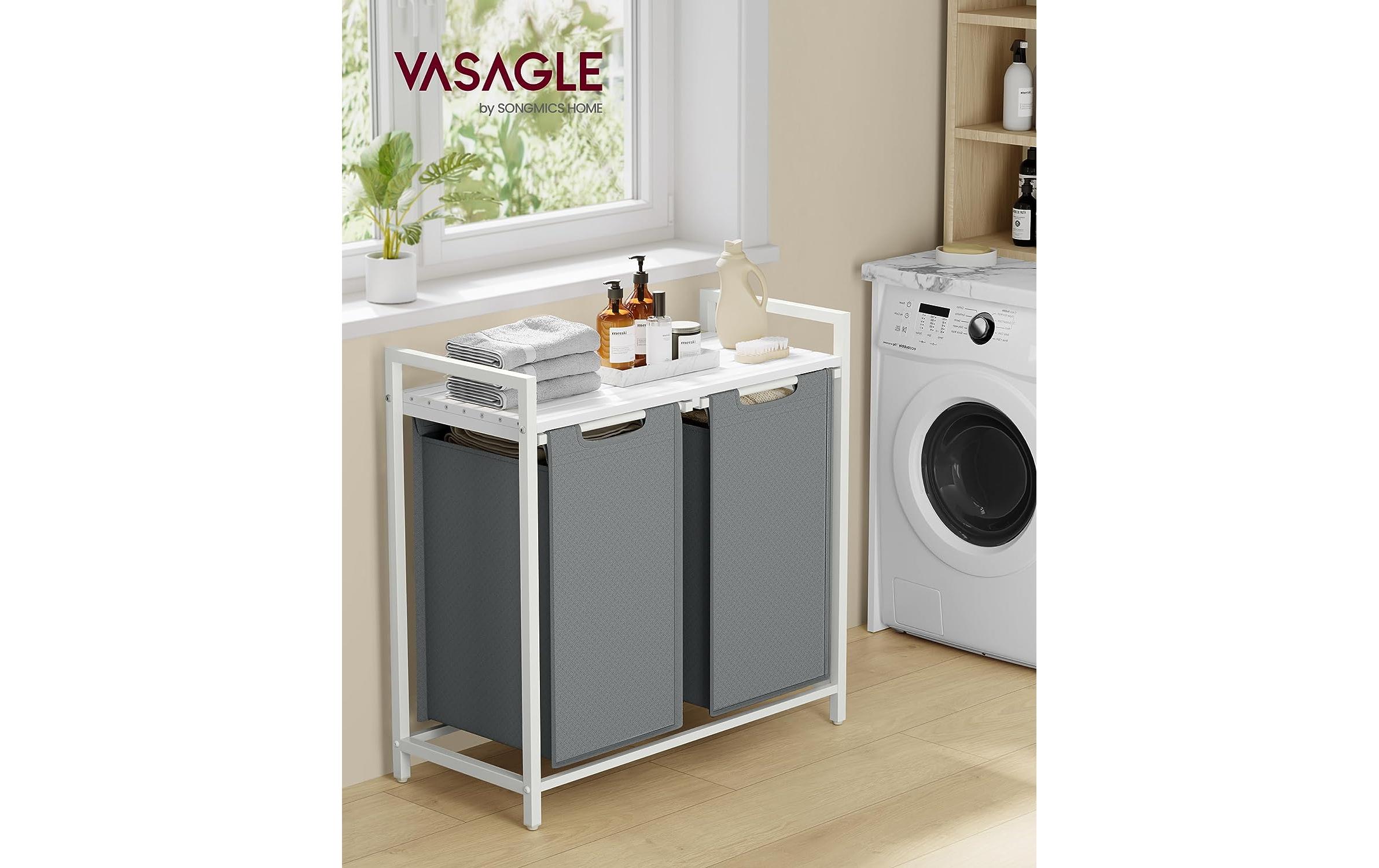 Wäschekorb mit Ablage 2 x 46 l, Grau/WeissWäschesammler