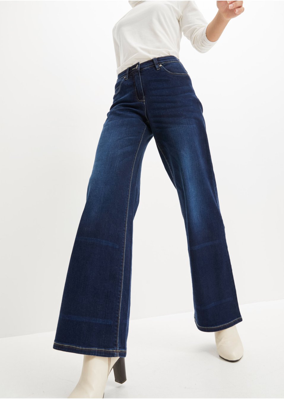 Jean extensible avec taille confortable, jambes extra larges