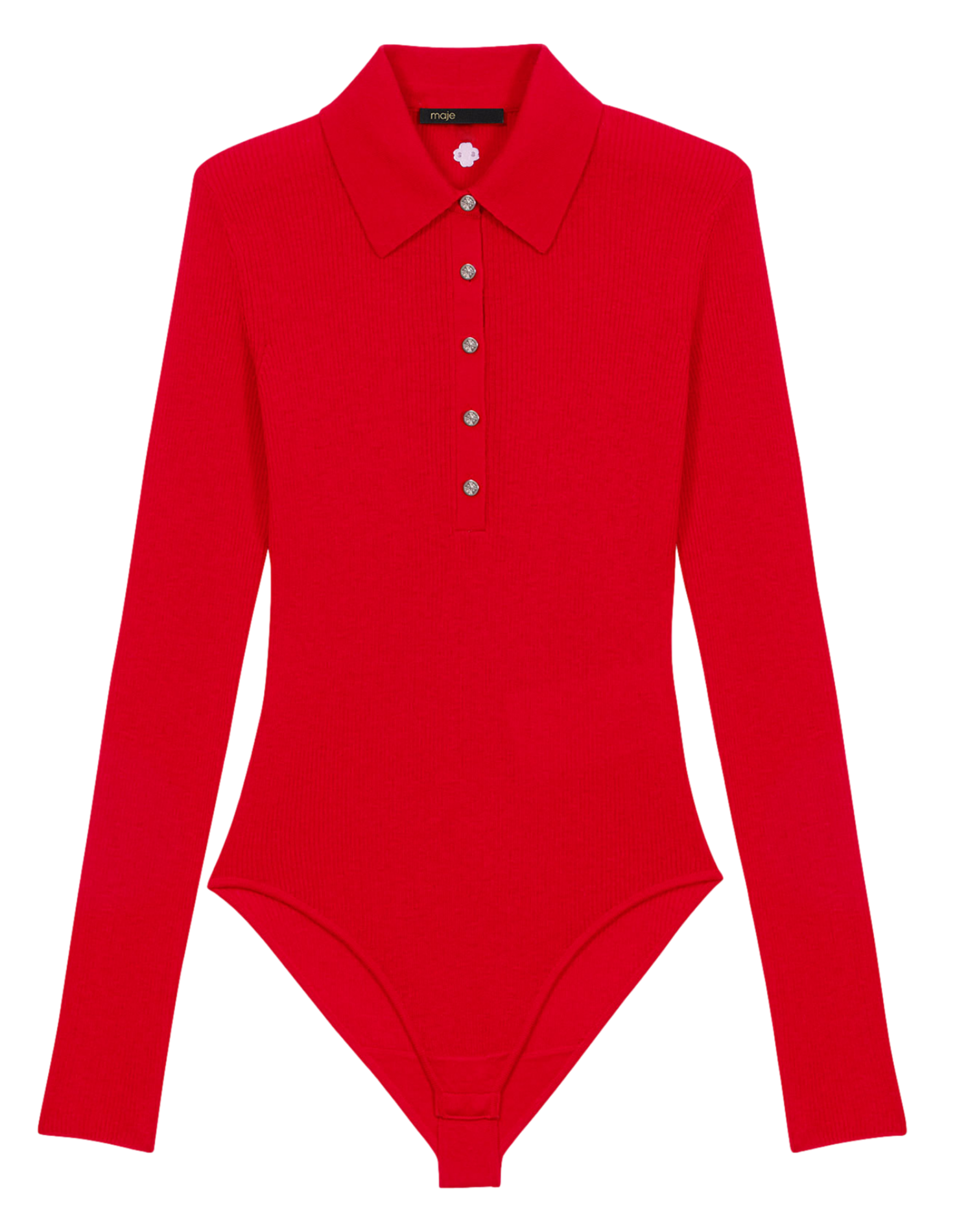 Body col polo en laine mélangée | Rouge