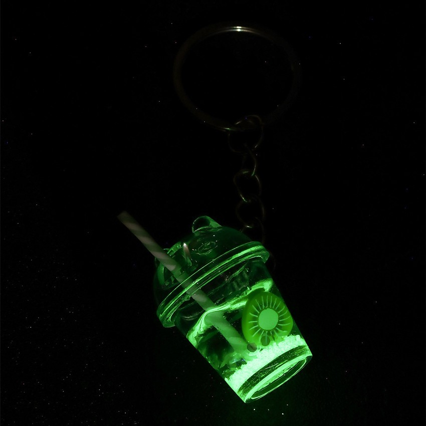 Acryl Trinkbecher Schlüsselanhänger Glow in the Dark Handtaschen Accessoire mit Spaltring - Grün