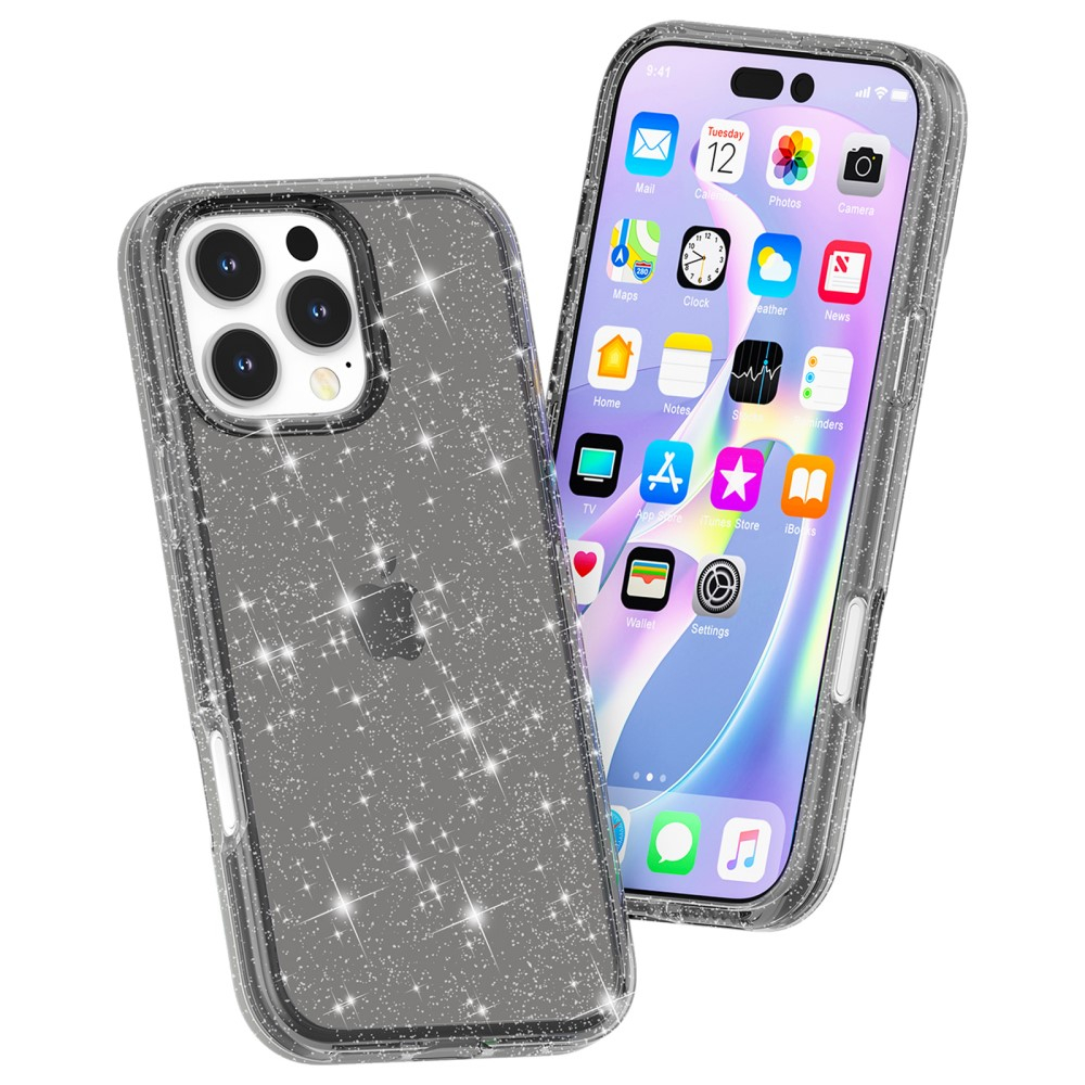 iPhone 16 Pro Max Hybrid Hardcase Schutzhülle im Glitzer Design - Schwarz / Transparent