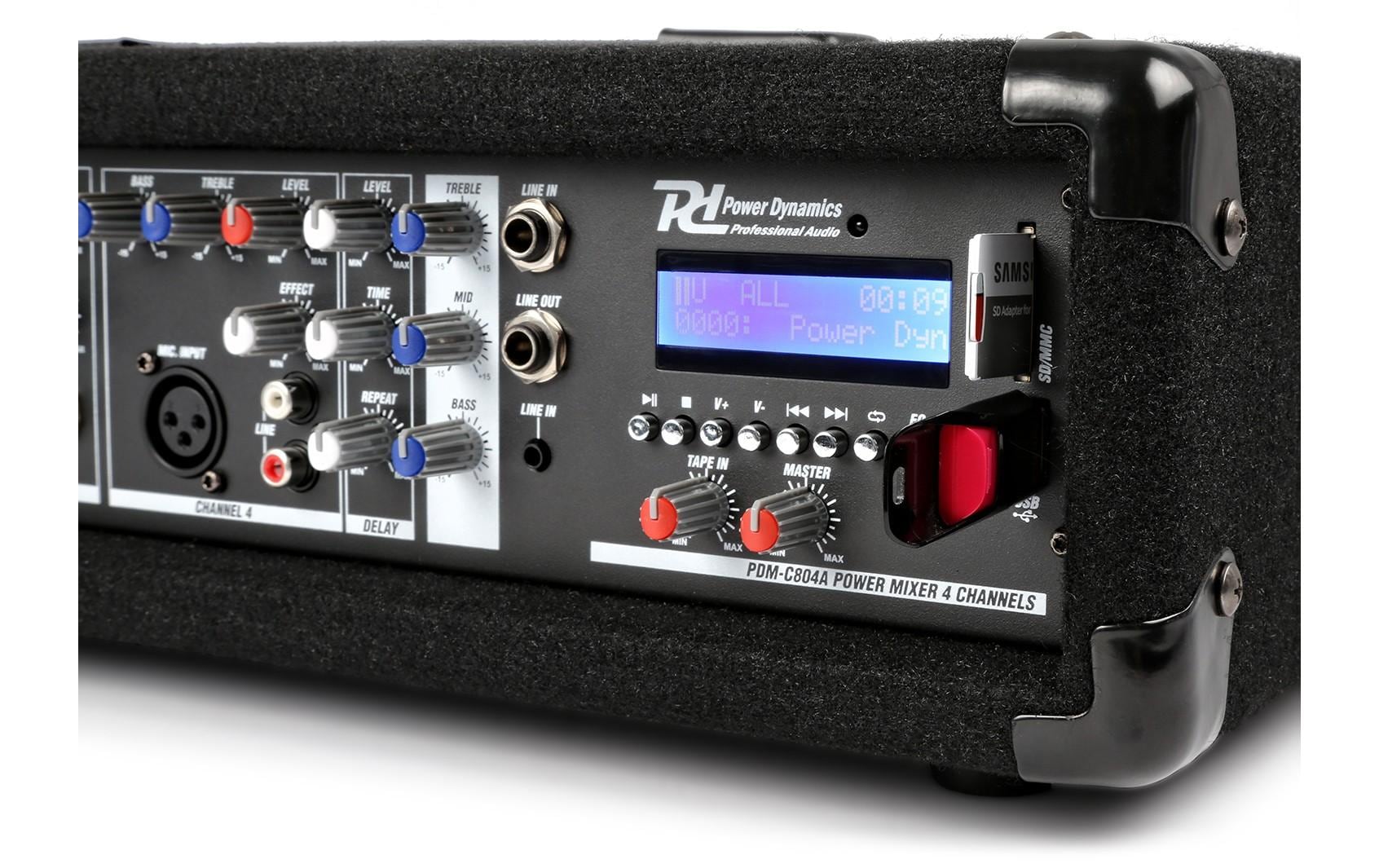 Mischpult PDM-C405A<br>4-Kanal-Mixer mit Verstärker, USB-und SD-Slot
