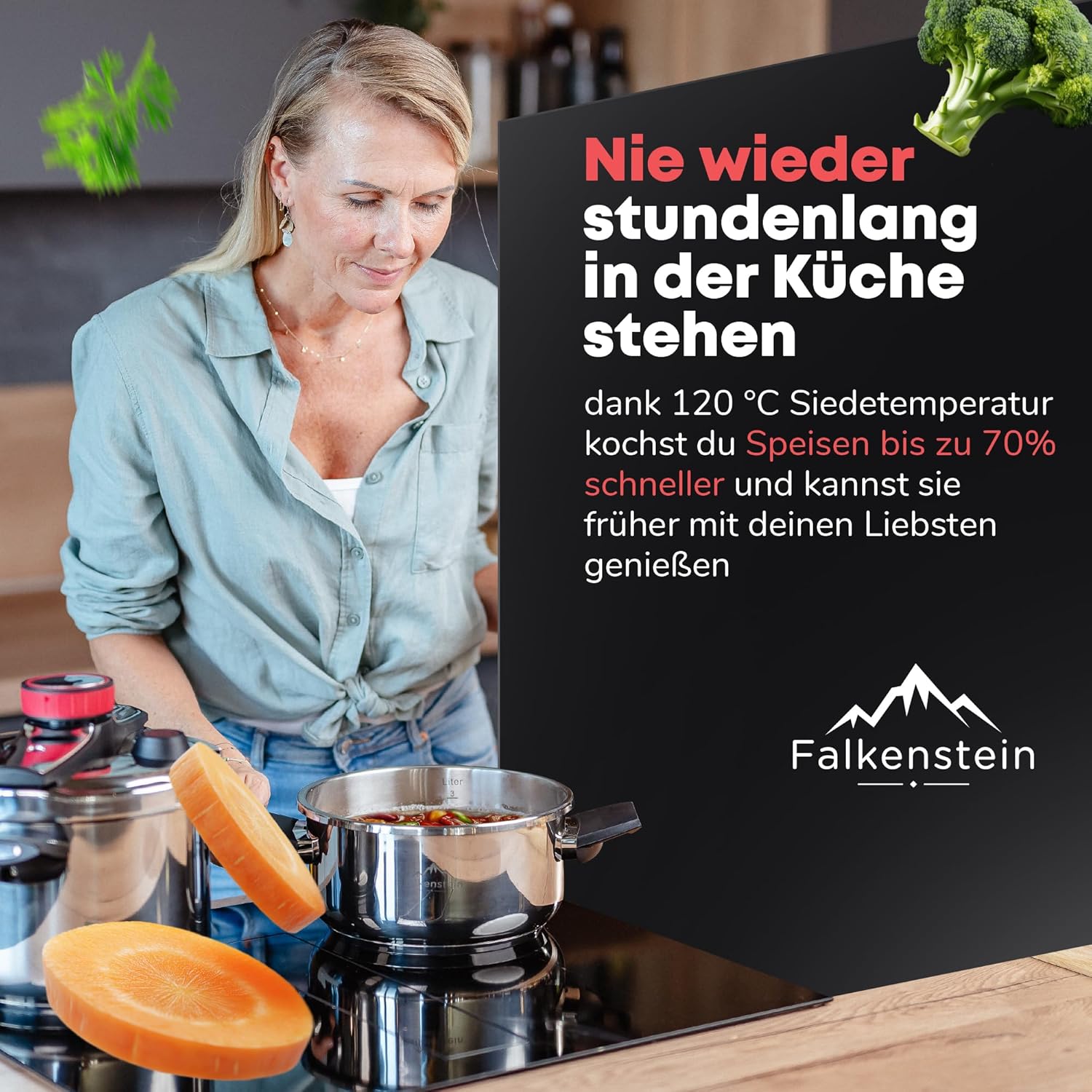 Schnellkochtopf 4l [  ], geeignet für alle Herdarten > Pressure Cooker mit Kochzeitsignal | Dampfkochtopf mit 2 Kochstufen