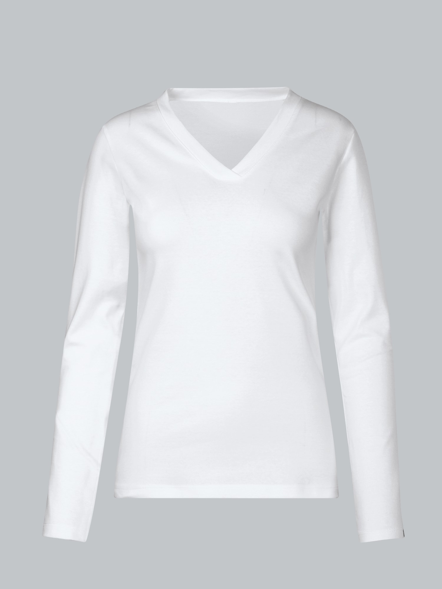 Langarmshirt mit V-Ausschnitt Weiss
