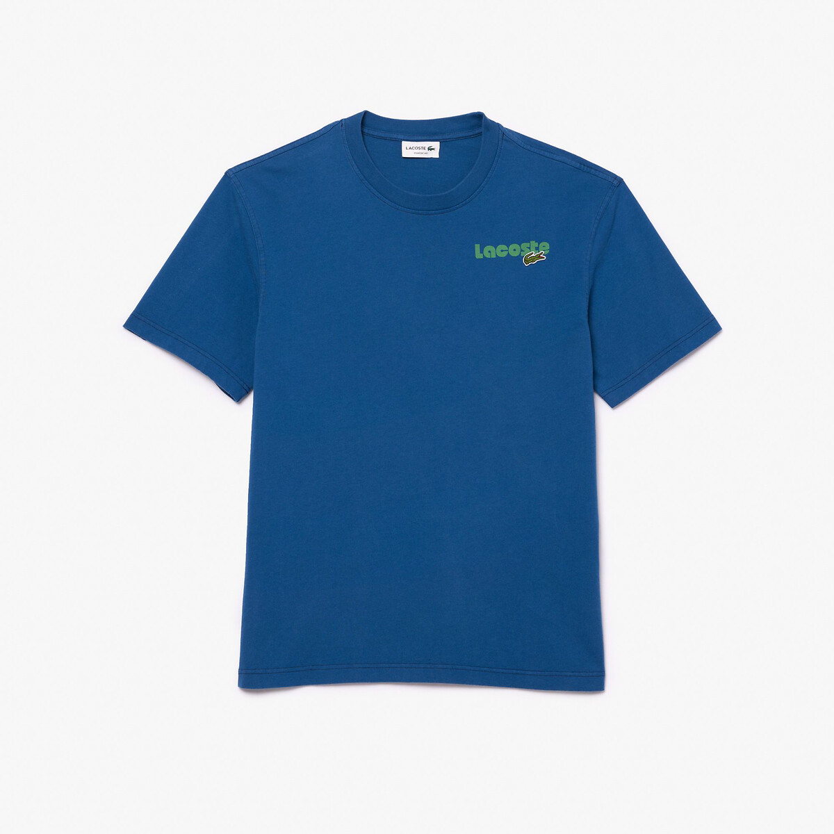Camiseta LACOSTE de gola redonda em malha, com logo nas costas.