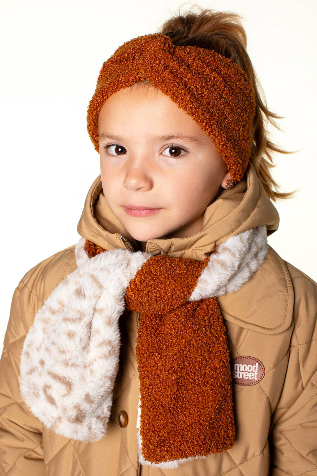 Moodstreet reversible sjaal roestbruin/offwhite