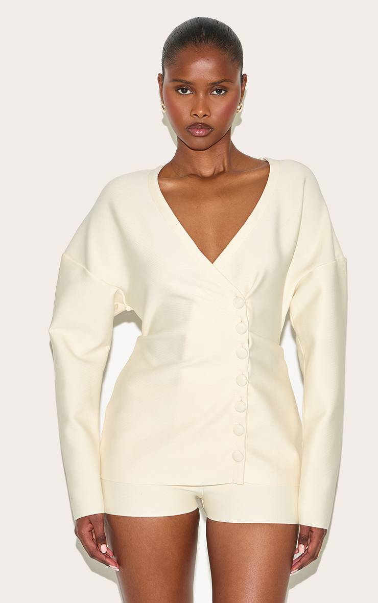 Crème Combi-short Cardigan À Boutons En Bandage
