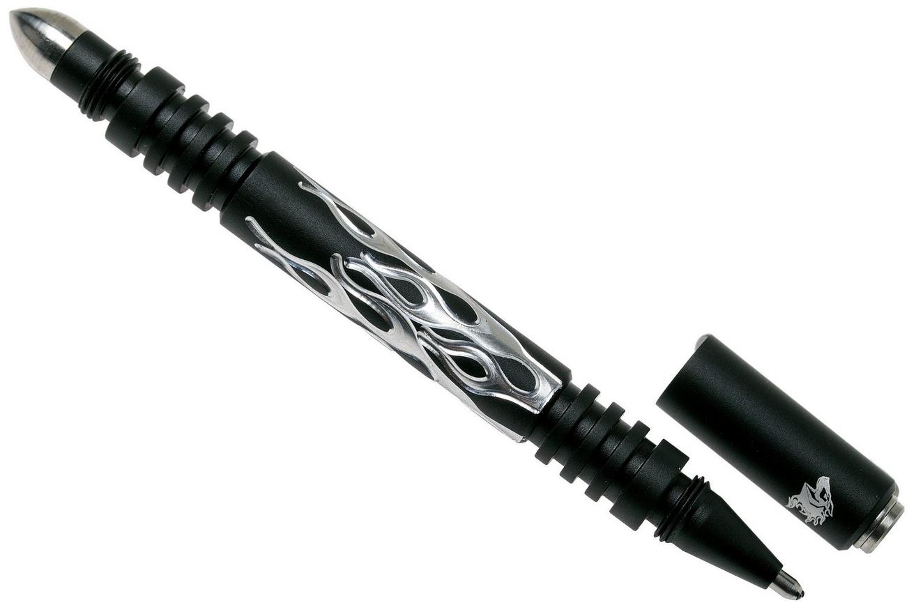 Rick Hinderer Investigator Pen Flames Aluminium Matte Black, tactische pen