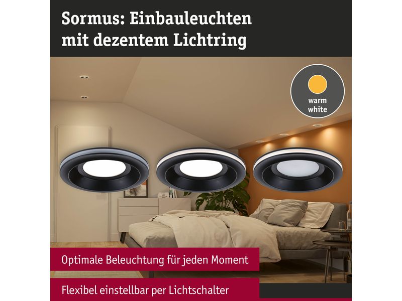 Paulmann Einbauleuchte LED Sormus 3er-Set Schwarz Atmosphärische Lichtgestaltung im Bad