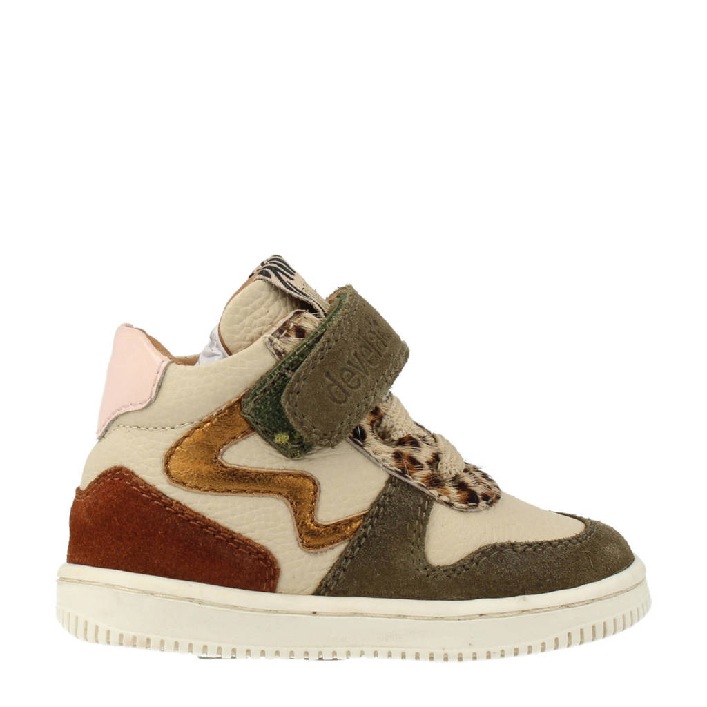 Develab leren sneakers groen/beige