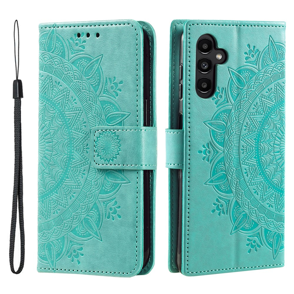 Samsung Galaxy S25 FE Leder Tasche Wallet - Mandala Flowers Imprint - Türkis