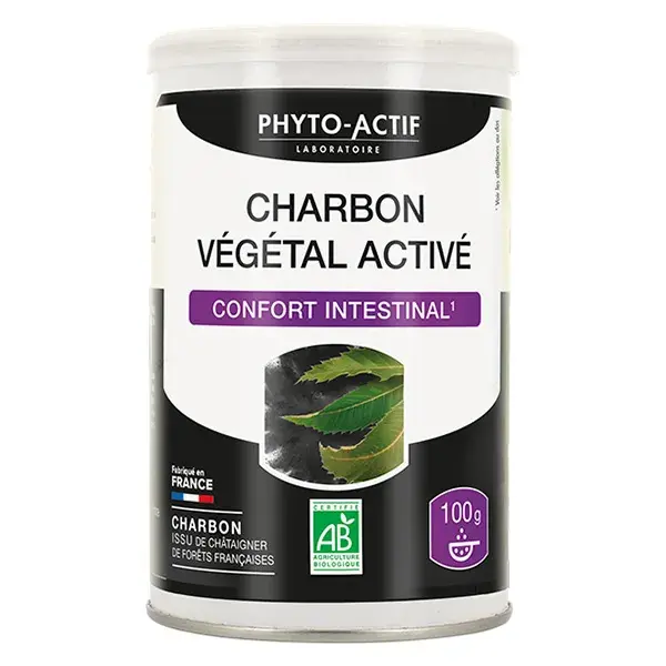 Pó de carvão vegetal orgânico Phyto-Actif para digestão, 100g