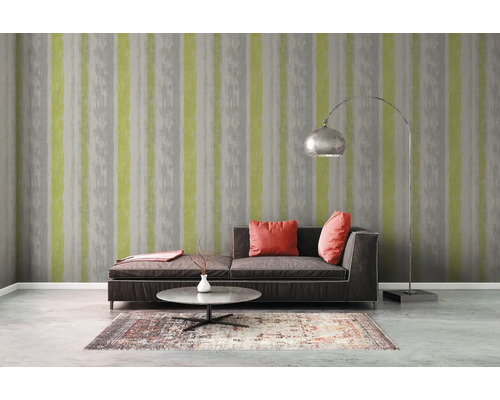Vliesbehang 94425-1 Best of Wood'n Stone 2 strepen grijsgroen