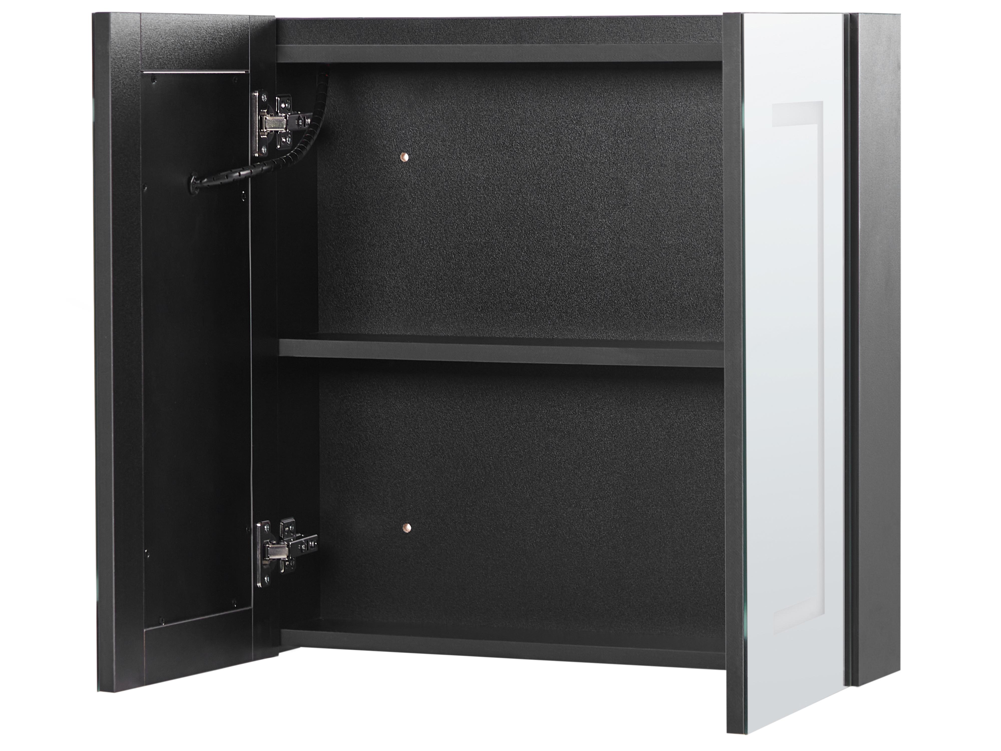 Badkamer wandkast met spiegel LED MAZARREDO 60 cm 60 cm Zwart