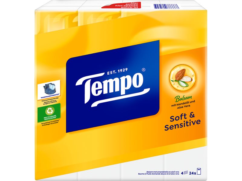 Tempo Taschentücher Soft & Sensitive 4-lagig 24 x 9 Stück Sanftes Taschentuch